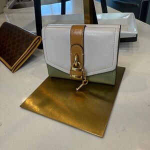 Chloe Colorblock Leather Wallet with Gold Lock Accent